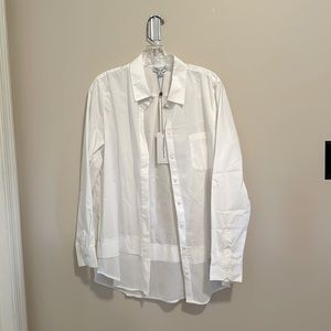 Katherine Barclay, large, white: NWT, long-sleeved button up shirt.